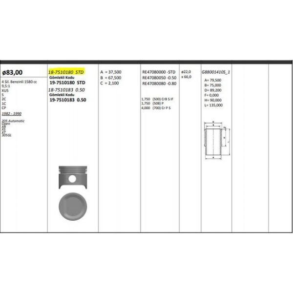 MOTOR PISTON+SEGMAN [ RIKEN ] 83.00 MM [STD] PEUGEOT P305 1.6 XU5 ####