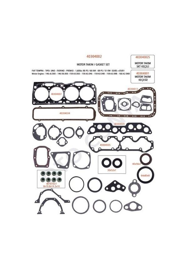 MOTOR TAKIM CONTA KECESIZ FIAT TEMPRA TIPO SLX 1600