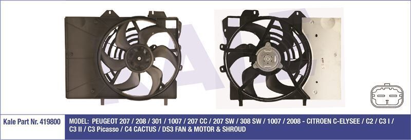 FAN MOTORU PEUGEOT C2 / C3 I / C3 II / C3 PICASSO / DS3 - 207 / 208 / 1007 / 207 CC / 207 SW / 308 SW 320W 385MM FAN-MOTOR-DAVLUMBAZ