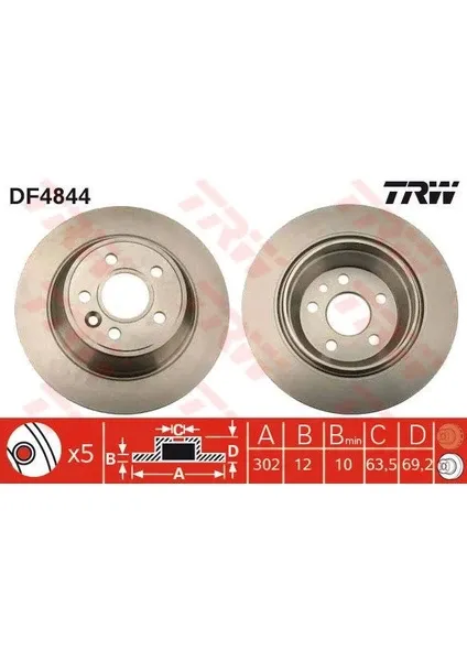 FREN DİSKİ ARKA VOLVO S80 06> XC70 06> DÜZ 302mm DF4844