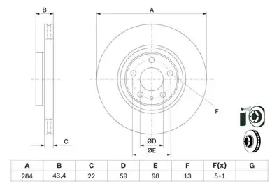 FREN DISKI ON HAVALI 284MM FIAT EGEA DOBLO 1.3JTD 1.4 1.6JTD 2.0JTD 09-> ALFA ROMEO 147 156 00-> BOSCH 0986478521