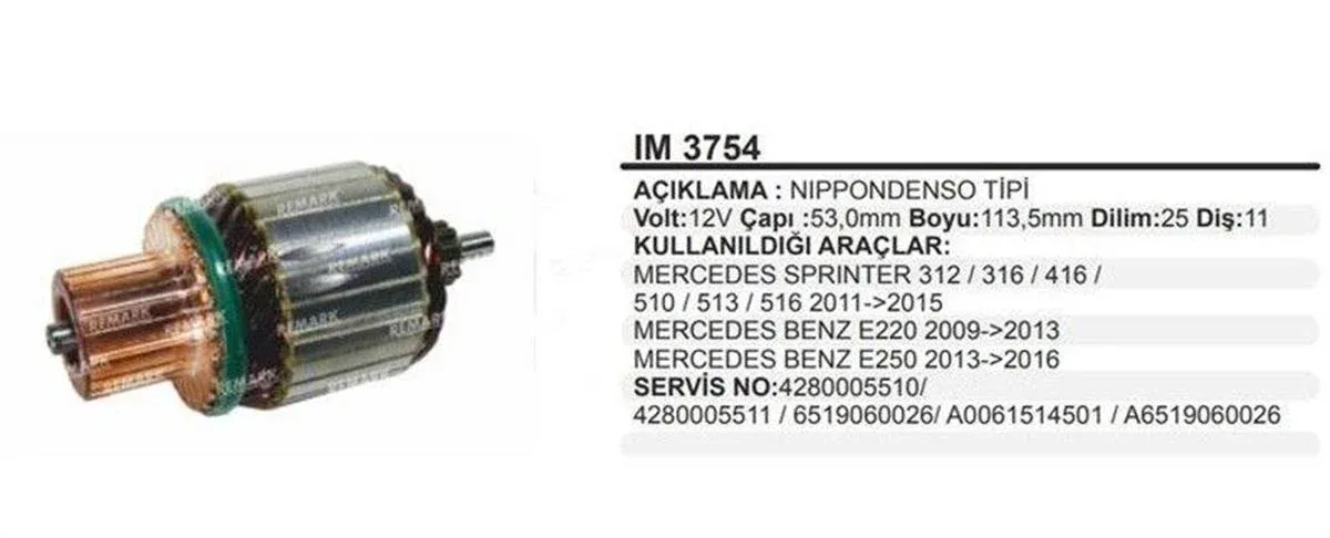 MERCEDES SPRINTER DENSO TIPI MARS KOLLEKTORU 12V IM4825