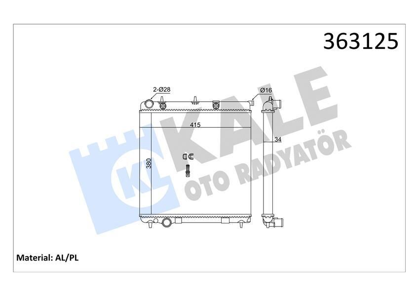 RADYATOR [BRAZING VERSIYONU KL297000] PEUGEOT 206 207 - CITROEN C2 C3 1.4HDI 70 ECO 02-> MT AC/NAC [MEKANIK] [380X415X34]