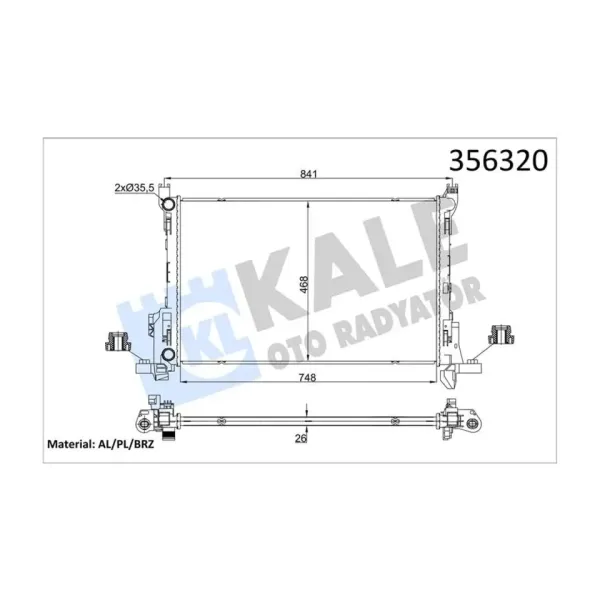 SU RADYATORU RENAULT TRAFIC III 1.6/2.0DCI 14=> - OPEL VIVARO B 1.6CDTI 14=> - FIAT TALENTO 1.6D 16=> MT BRAZING 748X468X26 #### KALE 356320