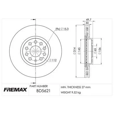 FREN DISKI ON SEAT ALHAMBRA VW TIGUAN 1K0615301AJ DF6695S;BG4330C 314mm
