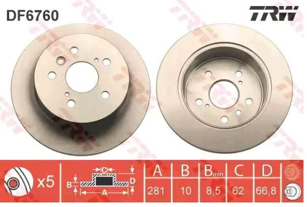 FREN DISKI ARKA TOYOTA CAMRY 2011- 2.5 3.5 281mm  DF6760